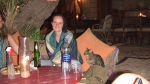 Jeri and cat at dinner